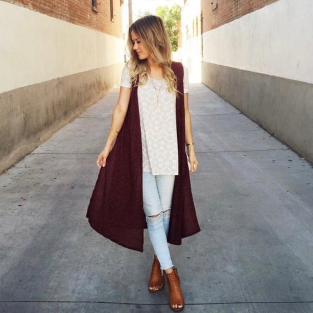 Lularoe Joe Hamsa Duster Vest Burgundy Large
